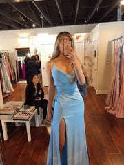 Light Blue Long Evening Dresses Formal Dress S3595