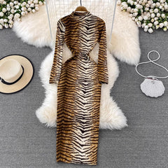 sexy leopard print for women long-sleeved long skirt S3888
