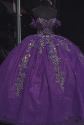 Purple Quinceanera Dresses Applique Flower Corset Graduation Gown S3707