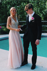 V-Back Beading Chiffon Long Prom Dress S3564