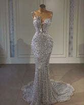 Floor Length Mermaid Silver Prom Dress S3757