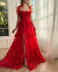 Red Long Prom Dresses with Slit Elegant Formal Dresses S3764