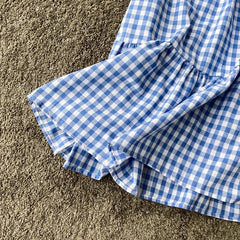 beach dress vacation dress, ruffled sleeveless long skirt V-neck suspender plaid dress S4244