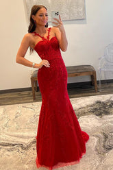 Gorgeous Red Lace Appliques Long Formal Dress S3367