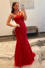 Gorgeous Red Lace Appliques Long Formal Dress S3367