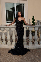 Sexy Black Sweetheart Strapless Mermaid Long Prom Dress S3540