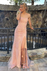 Strapless Lace Long Prom Dress with Slit Formal Gown S3637
