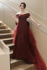Elegant Off Shoulder Mermaid Burgundy Long Prom Dress, Mermaid Burgundy Formal Dress, Burgundy Evening Dress S3193