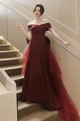Elegant Off Shoulder Mermaid Burgundy Long Prom Dress, Mermaid Burgundy Formal Dress, Burgundy Evening Dress S3193