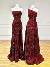 Unique Velvet Sequin Mermaid Burgundy Long Prom Dress, Burgundy Formal Evening Dress S3572