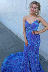 Iridescent Sequin Strapless Lace-Up Mermaid Long Prom Dress S3636