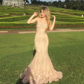 Sexy Nude Sweetheart Strapless Mermaid Lace Long Prom Dress S3534