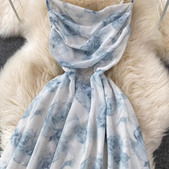 floral suspender skirt long skirt chiffon dress S4134