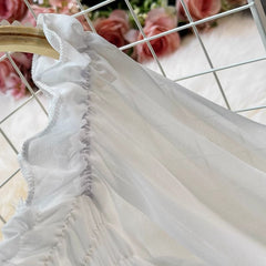 Bohemian white long skirt lantern sleeves square neck chiffon A-line skirt dress S3916