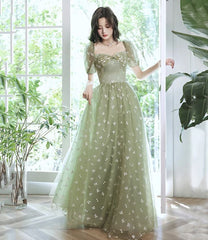 Lovely cherry pattern long prom dress green evening dress S3689