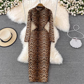sexy leopard print for women long-sleeved long skirt S3888