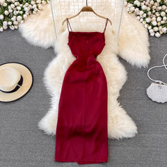 tube top skirt pleated sleeveless backless A-line dress elegant slit long skirt S3932