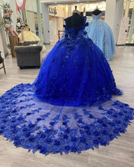 Royal Blue A-Line Ball Gown Long Prom Dresses, Blue Evening Dresses S3354