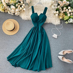 New design V-neck backless solid color long skirt women's dress S4564