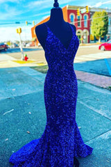 Straps Mermaid Seqins Long Prom Dress S3645