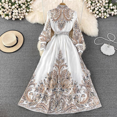 printed A-line dress elegant long skirt S3990
