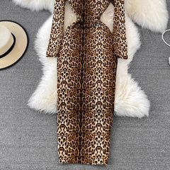 sexy leopard print for women long-sleeved long skirt S3888