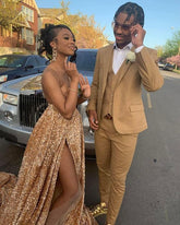 Gold Sequin Long Prom Dresses Evening Gowns S3548