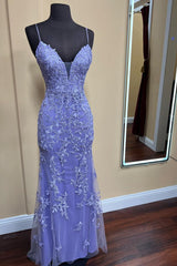 Lace Appliques Mermaid Straps Long Formal Dress S3639