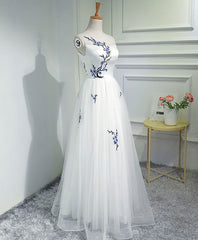 Elegant White Prom Dresses, Tulle Long Formal Dress S3741