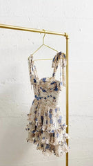 Short Prom Dresses Flower print white mini dress S3091