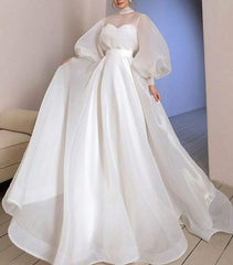 Halter Neck Organza Wedding Dresses Puff Sleeve Bride Gown Floor Length Wedding Gown S2589