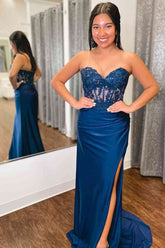Sweetheart Corset Pleated Long Prom Dress S2756