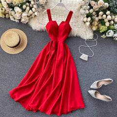 New design V-neck backless solid color long skirt women's dress S4564