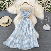 floral suspender skirt long skirt chiffon dress S4134