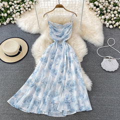 floral suspender skirt long skirt chiffon dress S4134
