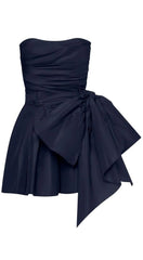 Fashion satin short prom dress, dark navy homecoming dress S2977
