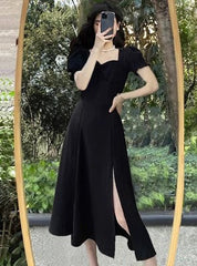 red dress for women new style puff sleeve slit long skirt S3465