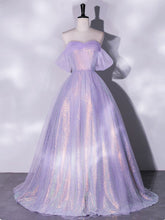 Purple A-Line Tulle Sequin Long Prom Dress, Purple Sequin Long Formal Dress S3200