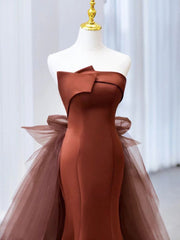 Mermaid Tulle Satin Long Prom Dress, Mermaid Evening Dress S3352