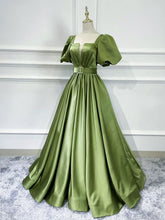 green satin long prom dress, green satin evening dress S3541