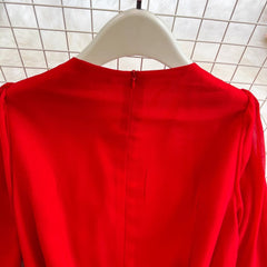 lantern long-sleeved V-neck A-line chiffon pleated dress elegant long skirt S3982