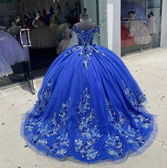 Quinceanera sweet 15 Ball Gown dress, off shoulder long prom dress S3481