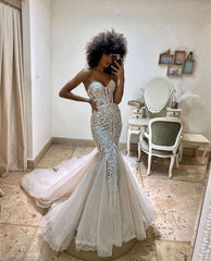 Gorgeous Sweetheart Lace Mermaid Backless Long Wedding Dresses S3690