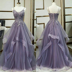 Unique v neck tulle lace long prom dress tulle lace formal dress S4150