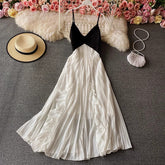 beach dress new style backless holiday pleated dress long skirt S3976