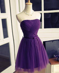 Dark Purple Cute Tulle Knee Length Formal Dress , Simple Prom Dresses S3342