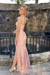 Strapless Lace Long Prom Dress with Slit Formal Gown S3637