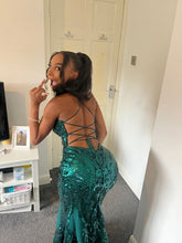 open back green prom dress S3714