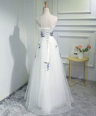 Elegant White Prom Dresses, Tulle Long Formal Dress S3741