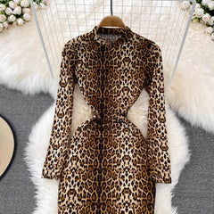 sexy leopard print for women long-sleeved long skirt S3888